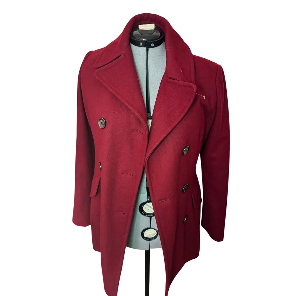 Calvin Klein Classic Women’s Red Wool Blend Peacoat Double Breasted Coat Size 4